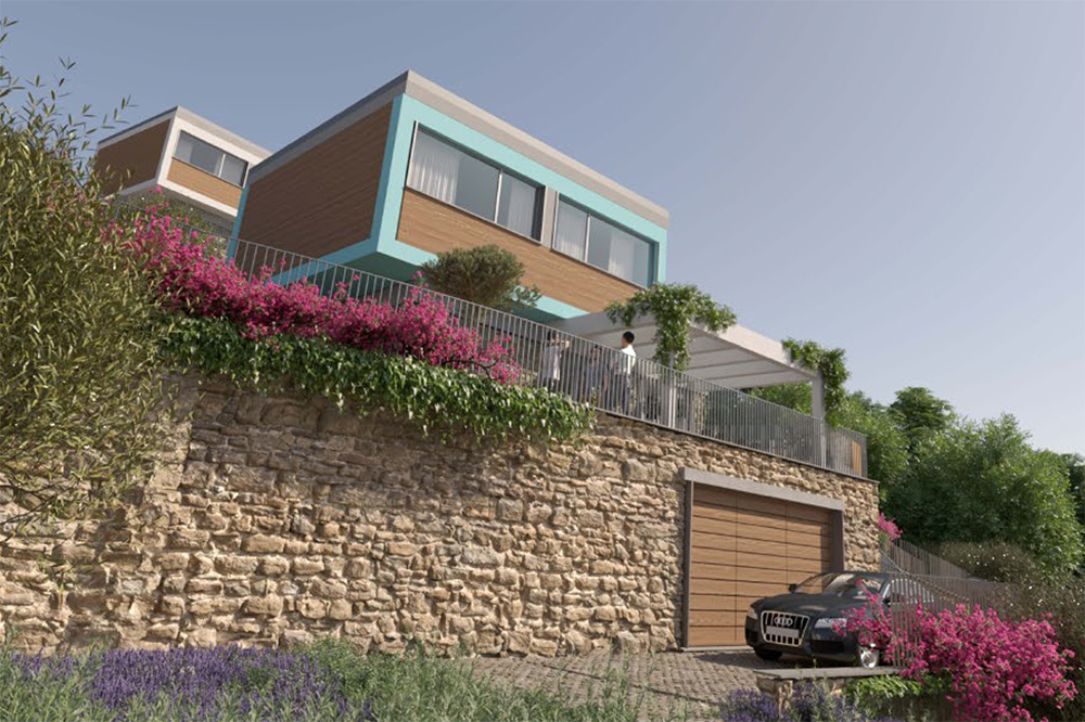 Render della villa — vista laterale