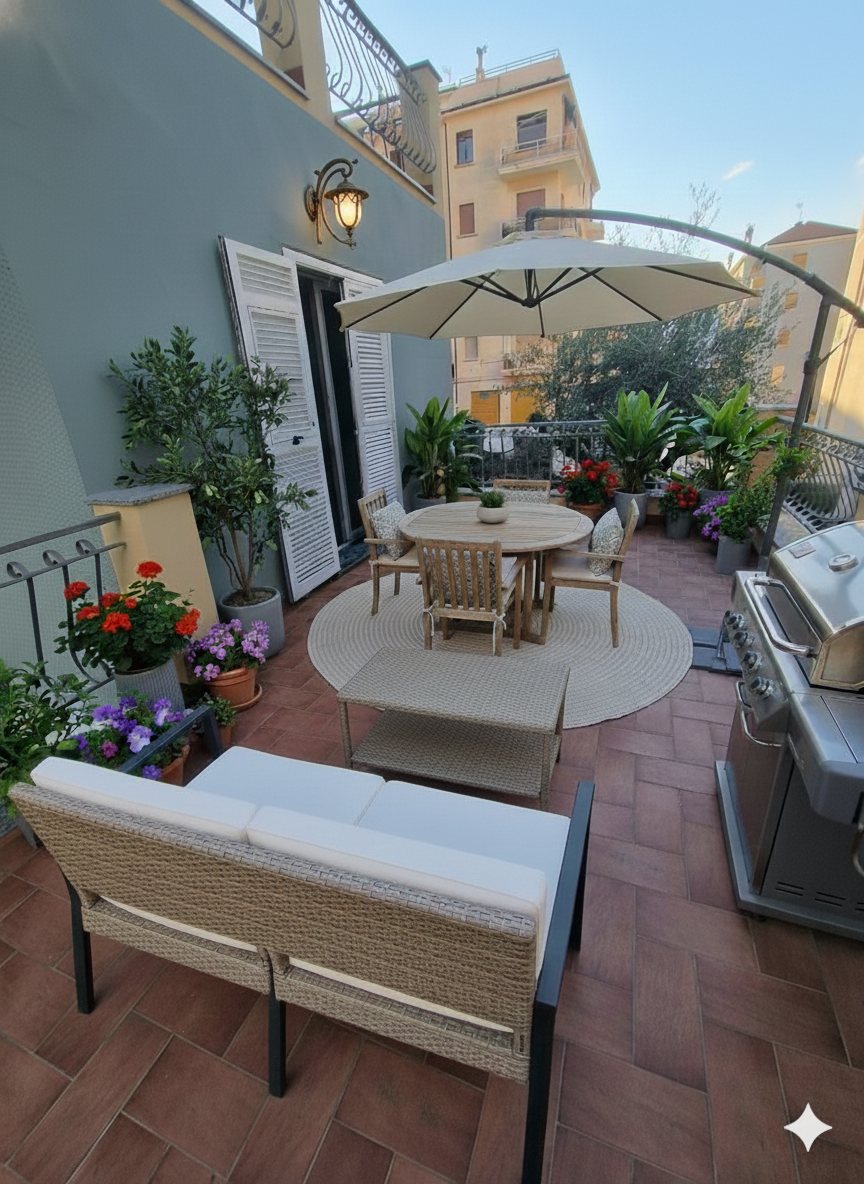 Ampio terrazzo abitabile arredato