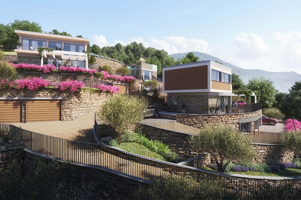 Render della villa — vista serale