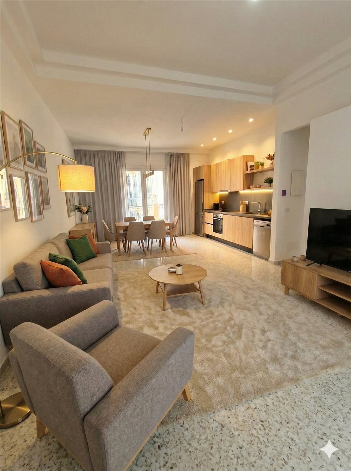 Appartamento 1 — zona giorno con cucina open space