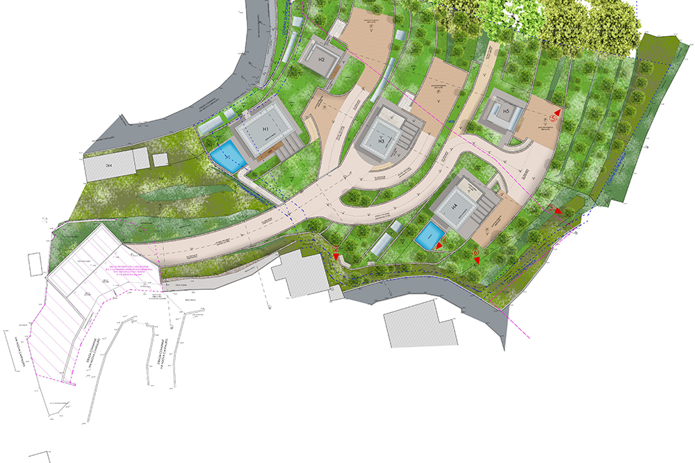 Render della villa — area esterna